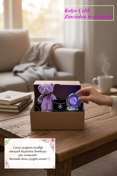 Мишка, кулон с цветком лотоса и камелии и светящаяся стеклянная сфера с темой Сатурна и полнолуния 3D LED, подарок