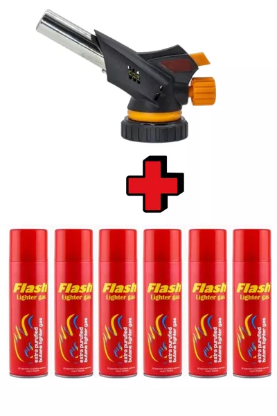 Профессиональная газовая горелка  градусов с насадкой C + 6 баллонов газа для зажигалки