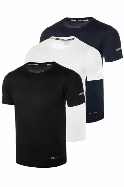 Herren 3er-Pack Dry-Fit Schwarz Navy Weiß Athletisches Feuchtigkeitsabsorbierendes Alltags-T-Shirt