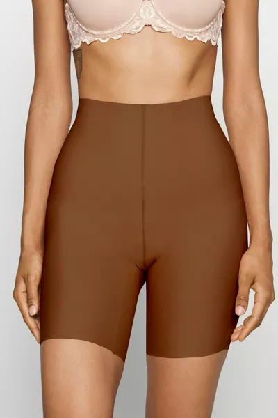 Anoky Model Naadloze Verstevigende en Strakke Laser Cut Korte Broek Corset Koffiekleur