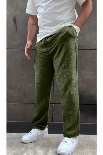 Unisex Oversized Khaki Aerobin Linen Summer Lightweight Loose Fit Jogger Pants