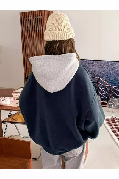 Women's Navy Suppose Printed Oversized Sweatshirt