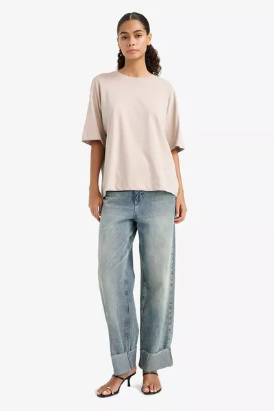 T-shirt basique oversize à col rond en jersey, manches courtes, uni SM