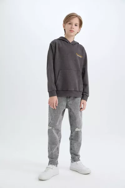 سويت شيرت للأطفال الأولاد بغطاء رأس مع طبعة على الظهر WN