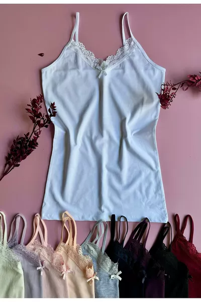 9 قطع (جميع الألوان المتوفرة في المخزون) صدرية من القطن مع أربطة رقيقة وحمالات دقيقة وتفاصيل دانتيل مع الليكرا