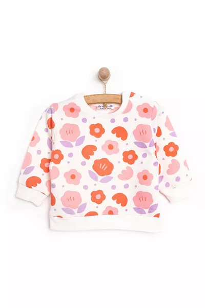 هالو بيبي سترة فتاة صغيرة مزيّنة بالصوف مع أزرار كبس، ياقة دائرية وأكمام طويلة مطبوعة