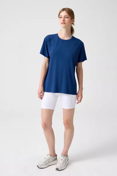 x Melodi Lacivert Oversize Geniş Kalıp Tişört Boyfriend T-Shirt