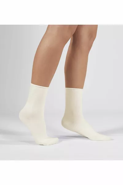 Set van 3 vrouwensokken, gebroken wit, katoen, zonder elastiek en naadloos