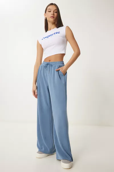 بنطال رياضي واسع الأرجل من المودال باللون النيلي 