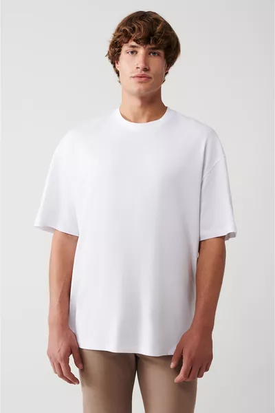 Men's White Bicycle Neck % Cotton Oversize Fit T-Shirt 