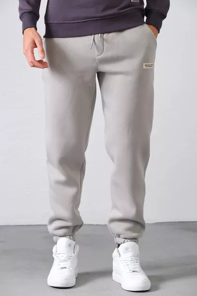 بنطال رياضي رجالي رمادي من قماش شاردن مع خيوط ثلاثية