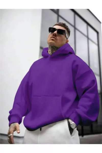 سويت شيرت رجالي بألوان بنفسجية وظهور مطبوعة مع كابيشو