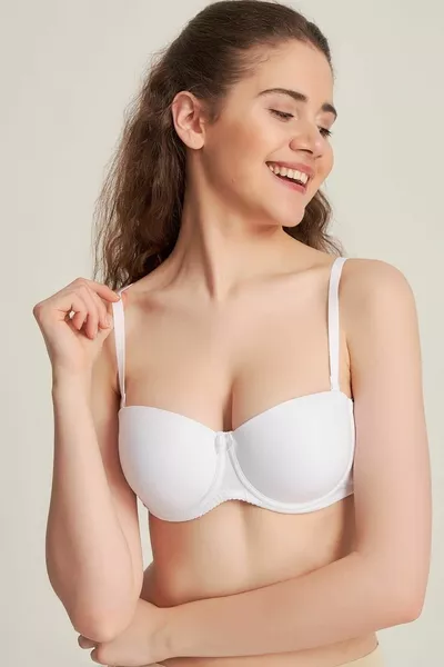 Дамски сутиен без презрамки с подплата и бял акцент Нов сезон (1 брой икономичен)