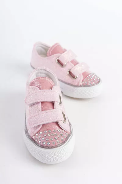 حذاء فتيات جديد للموسم بلون وردي مع أحجار وحزام لاصق، حذاء يومي للأطفال البنات طبي ( مع إضاءة)