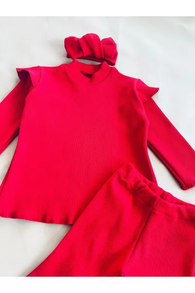 طقم صبياني للبنات حديثي الولادة بشورت إسباني وباندانا وتفاصيل فيونكة مناسب لجميع المواسم من قماش مضلع