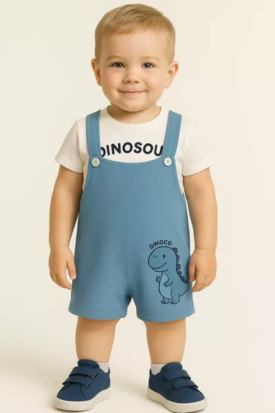 Baumwoll-Set für Babys mit Dinosaurierdruck, 2-teilig, Sommer, Blau
