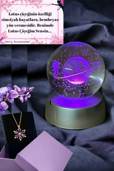 قلادة لوتس مور من الفولاذ المقاوم للصدأ، كرة ثلاثية الأبعاد لكوكب زحل تغير اللون للبنات، مجموعة هدايا، هدية ذكرى الميلاد