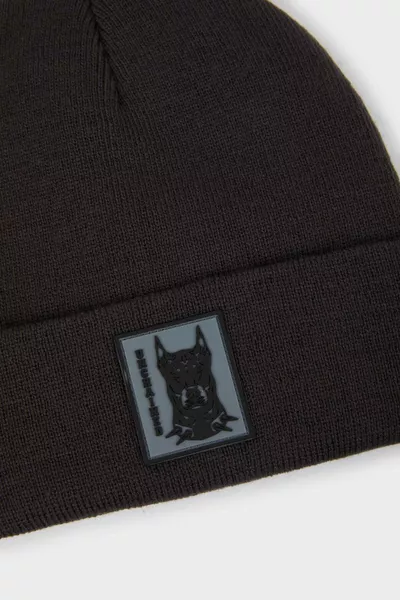 Knitted Beanie with Male Animal Figure Patch