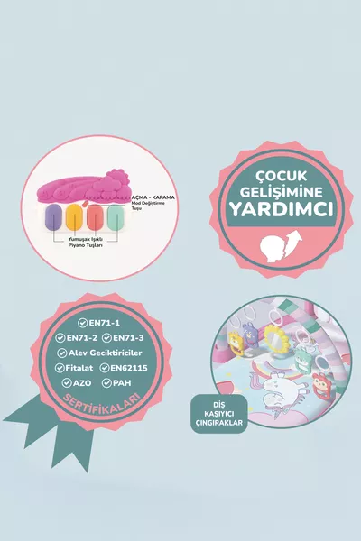 سجادة لعب للأطفال بفوانيس ومرآة وأصوات وإضاءة، وردية اللون وحصان أحادي القرن، تساعد على نمو الطفل