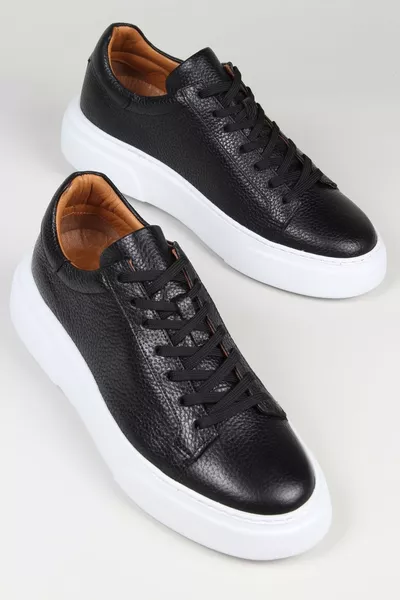 أسود - حذاء رياضي رجالي يومي مريح من الجلد الطبيعي