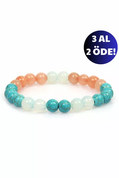 سوار حجر طبيعي معتمد للجاذبية | كوارتز وردي - تركواز - حجر القمر - حجر القمر | حجر طبيعي للهدايا