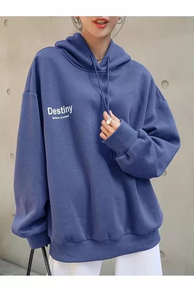 Felpa con stampa design Destiny in 3 fili, colore indaco blu