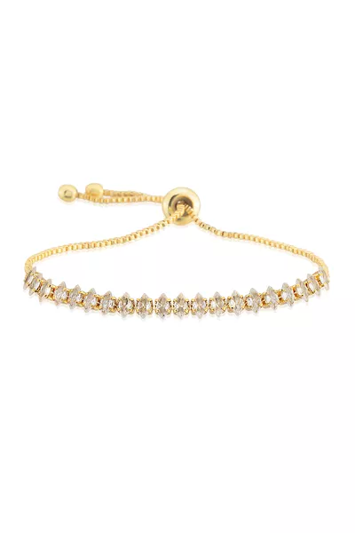 سوار على شكل ممر مائي بتصميم مغزلي قابل للتعديل، مطلي بالفضة ومرصع بحجر الزركون