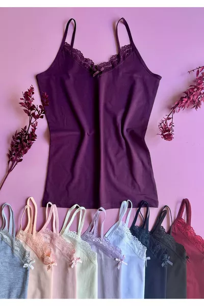 5 Adet Dantelli Ip Askılı Pamuklu Atlet (KÜLOT HEDİYELİ) Siyah-mor-bordo-beyaz-laci-ekru-somon-gri