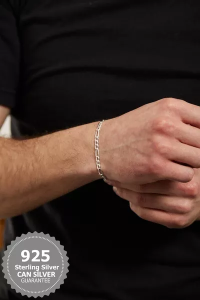  Sterling Silver Figaro 3mm Silver Men's Bracelet