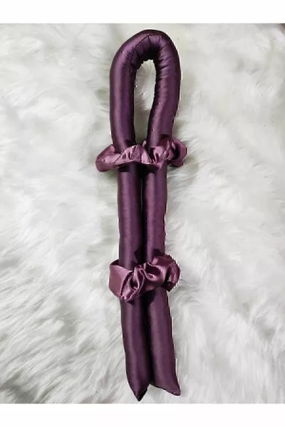 Лилав Безтоплинен Уред за Оформяне на Коса Комплект за Коса с Ластик и Сатенена Фиби