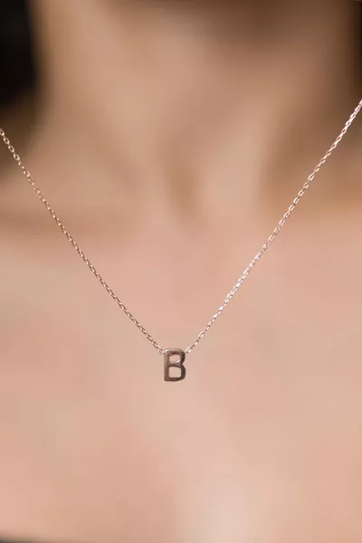 Women's Three-Dimensional B Letter Rose Plated  Sterling Silver Necklace