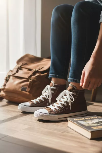 حذاء رياضي من الكتان بلون بني داكن طويل للكاحل للجنسين