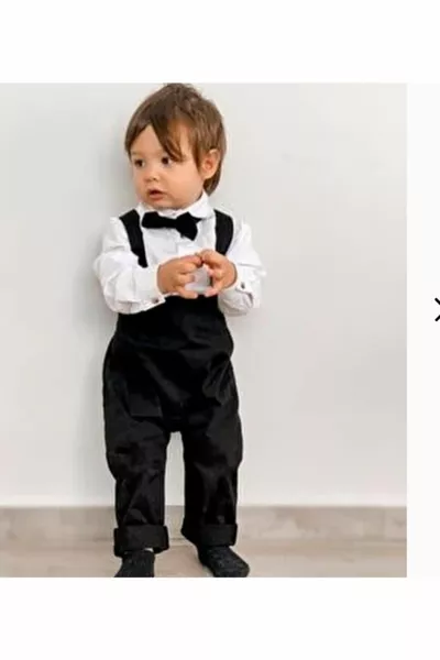 Черен дълъг салопет риза с дълъг ръкав и комплект папийонка Детски и бебешки дрехи Момчета Момичета Байрам