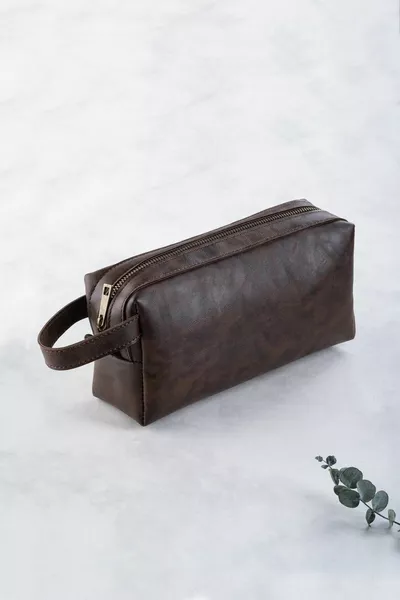 Heren Portfolio Handtas Pu Lederen Dagelijkse Reis Scheertas - Met Rits En Handvat