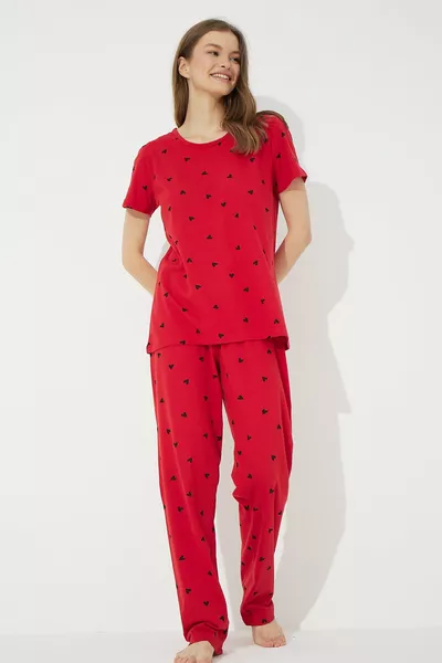 Ensemble pyjama en coton à manches courtes rouge