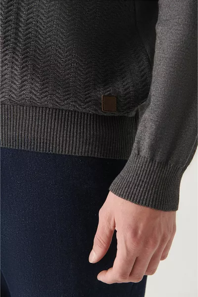 Antraciet polokraag met patroon van katoenen gebreide trui voor heren 