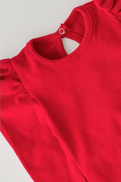 Боди Paris Balloon Sleeve Cotton в рубчик с нижней застежкой на кнопки (красный)