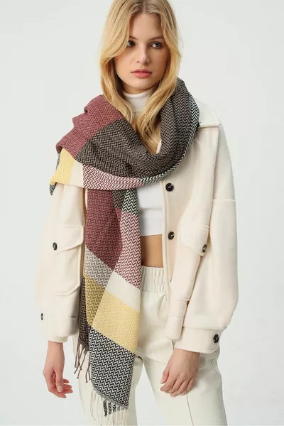 Scialle fantasia misto lana ecru da donna 
