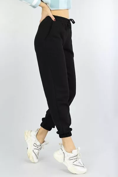 بنطال رياضي أسود عالي الخصر نسائي