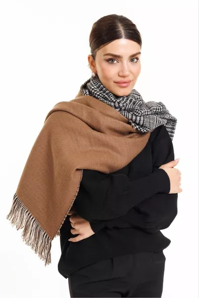 شال كتف صوفي منقوش مزدوج الجوانب -  سم - شال شتوي