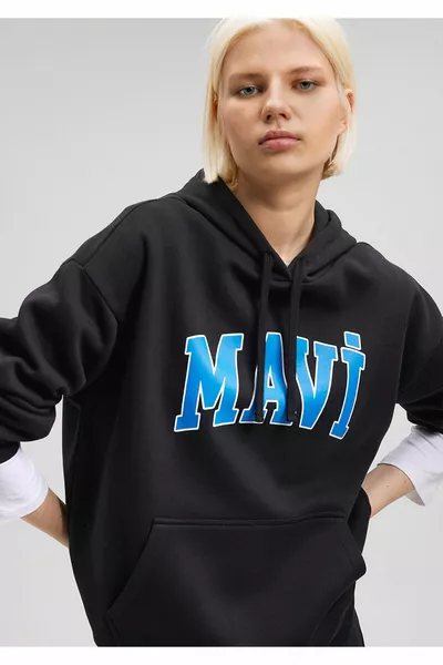 Sweat-shirt noir à capuche imprimé avec logo 