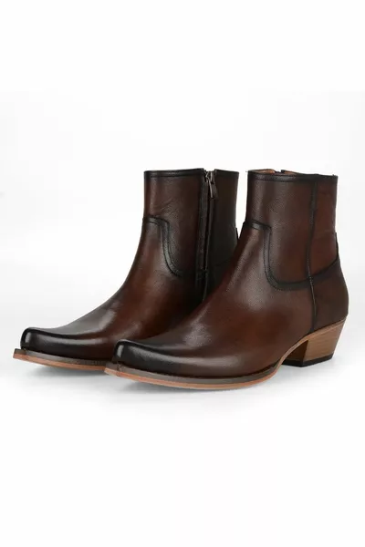 Tan Bottes de cow-boy plates zippées pour hommes Talon sauté