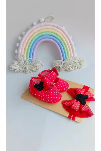 Baby meisje rode Polka Dot Minnie Mouse laarsjes en Bandana Set