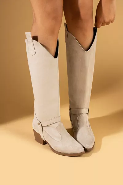 نسائي من جلد الغزال البيج الموسم الجديد رعاة البقر الغربية 2 استخدام مختلف كل من الأحذية والأحذية