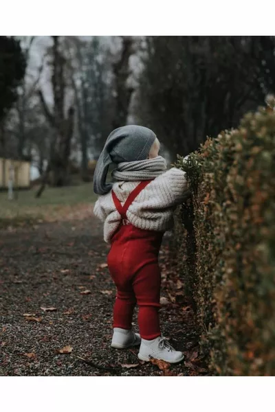 Brick Color High Waist Front Cross Strap Adjustable Ribbed Baby Knitwear Leggings Pants