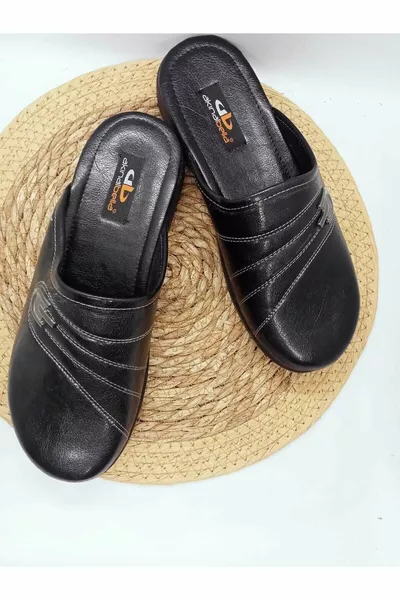 Zwarte kunstlederen pantoffels voor thuisbruidegoms voor heren