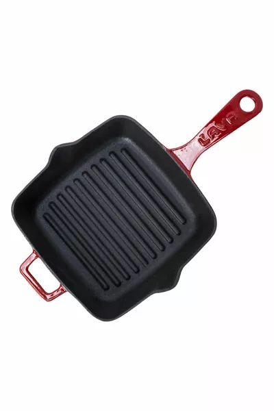 Gietijzeren vierkante grillpan gietijzeren massief handvat afmeting cm.