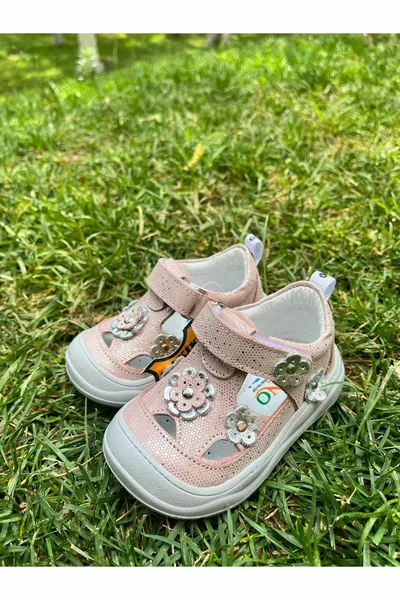 نينو جلد طبيعي العظام وحيد طباعة الأزهار طفلة الخطوة الأولى الأحذية