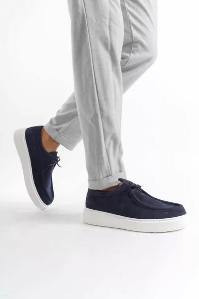 -lcv رجالي الرباط التفاصيل من جلد الغزال عارضة الأزرق الداكن أحذية والمتسكع