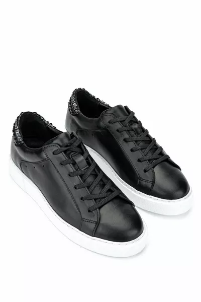 Women's Genuine Leather Black/White Sneakers & Sneakers
